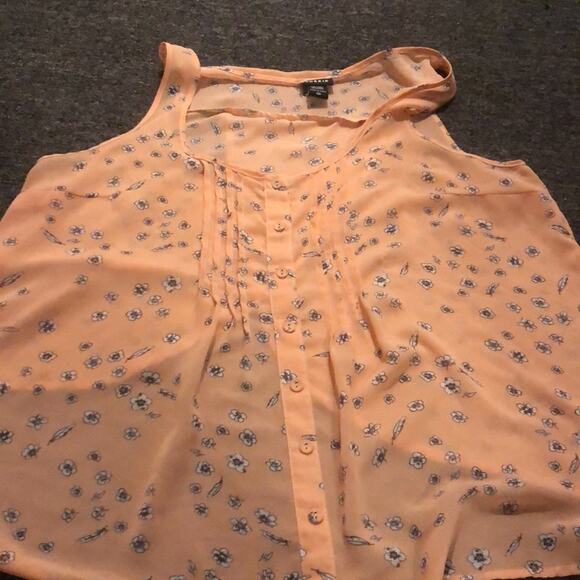 Torrid Brand Women's 00 Peach Floral Bubble Hem Chiffon Blouse Button Front - Picture 5 of 6